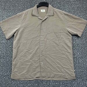 Solitude Button Up Shirt Men Large Brown Plain Short Sleeve Collared L